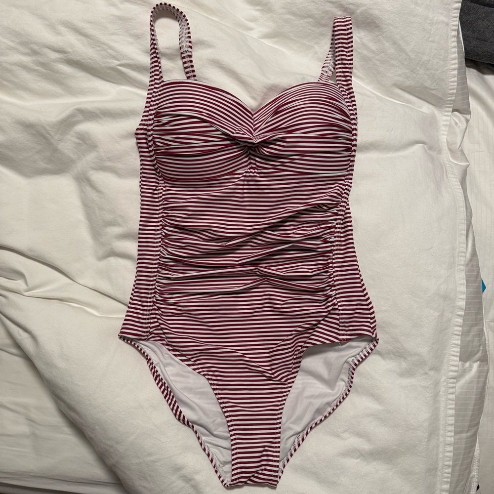 Elegant Maroon Striped One-Piece Swimsuit